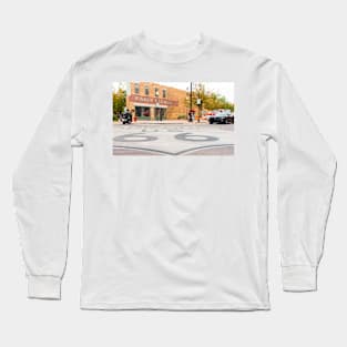 Route 66 sign on road in Winslow Arizona Long Sleeve T-Shirt